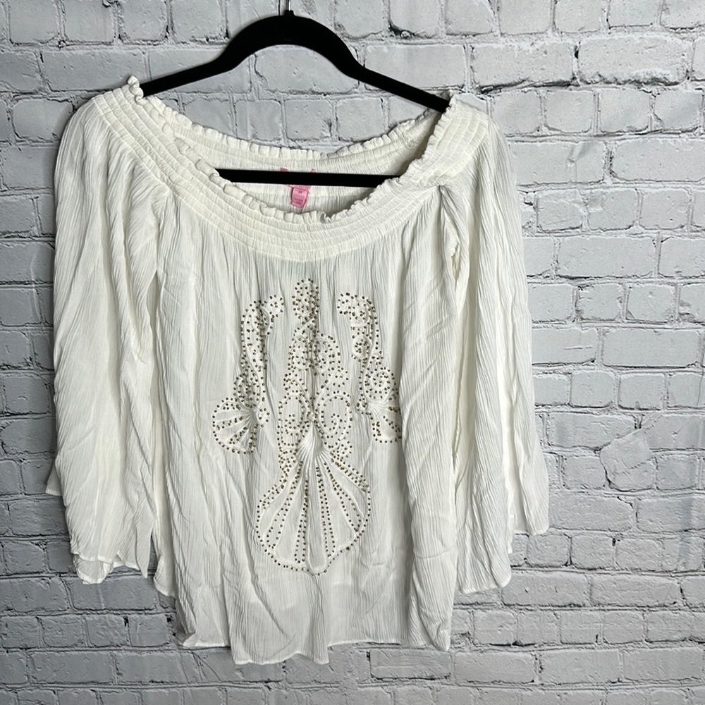 Cream beaded off the shoulder blouse